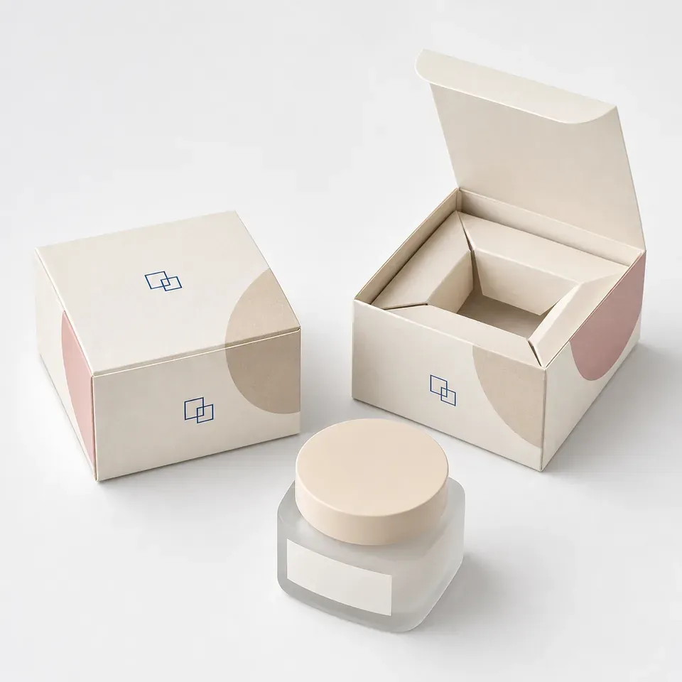Easybox cream jar cartons with a folded paperboard cradle