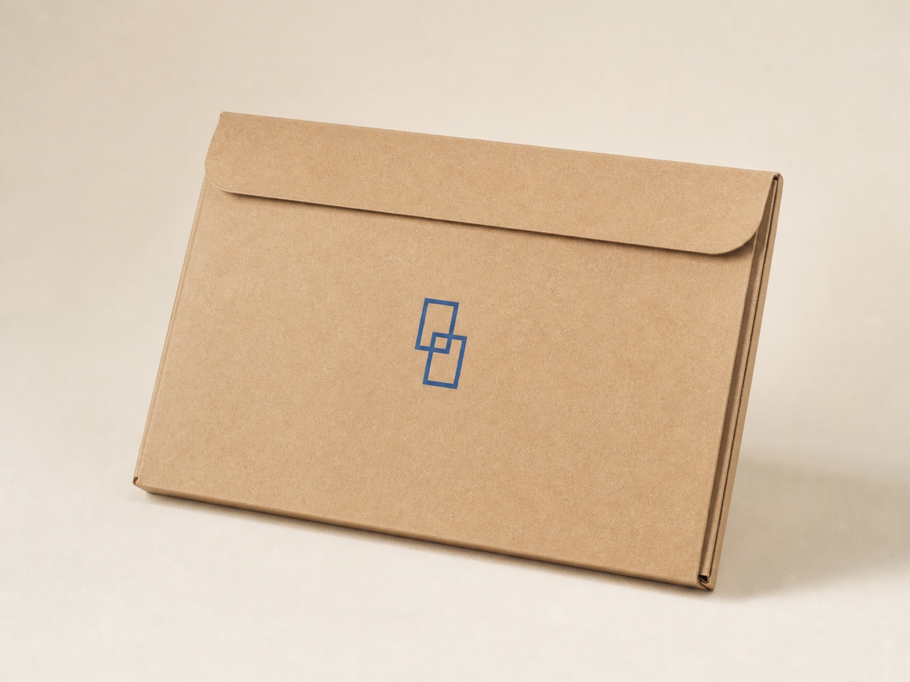 Flat kraft paper mailer with a small cobalt Easybox mark