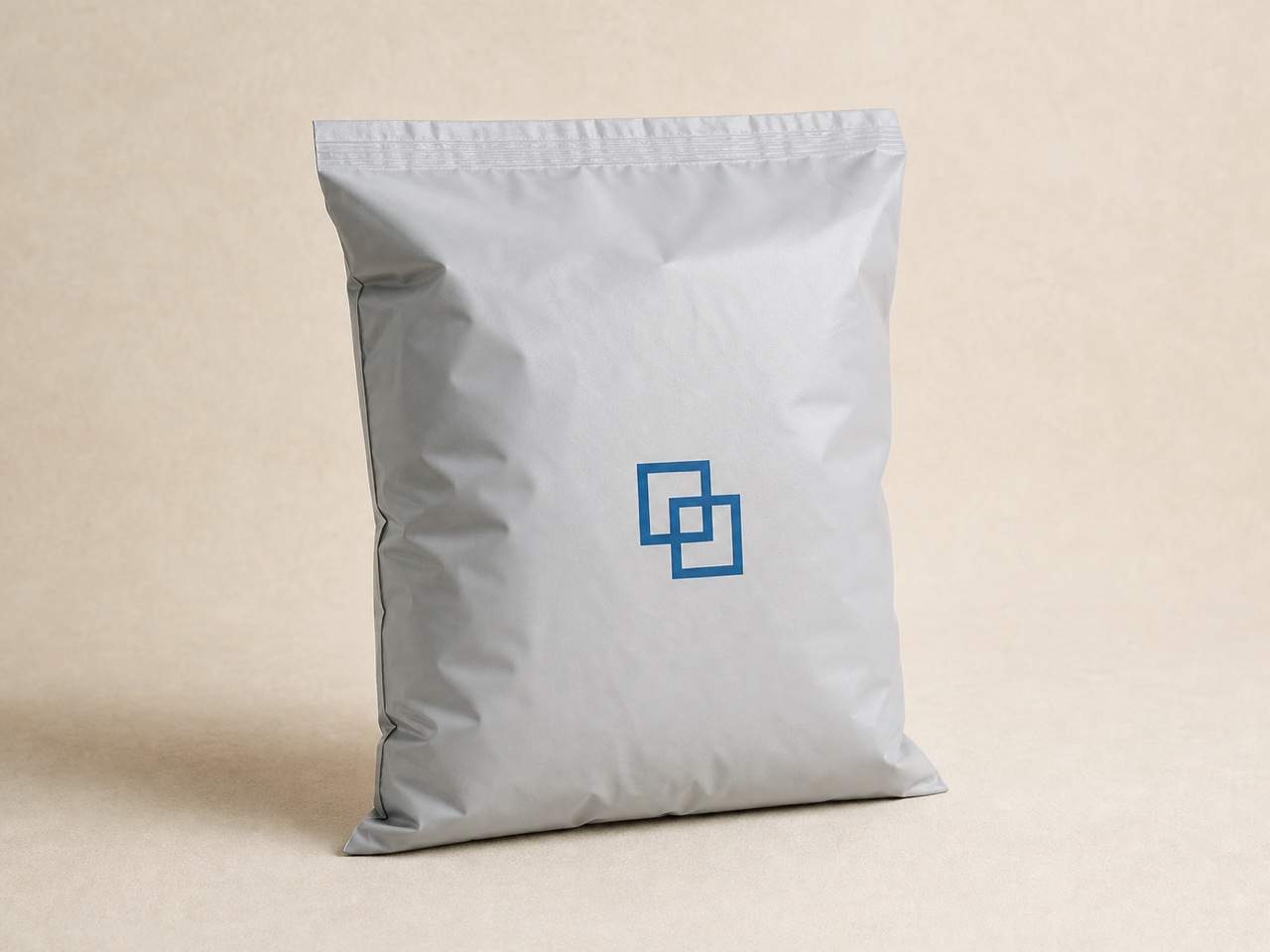 White recycled poly mailer with a cobalt Easybox mark