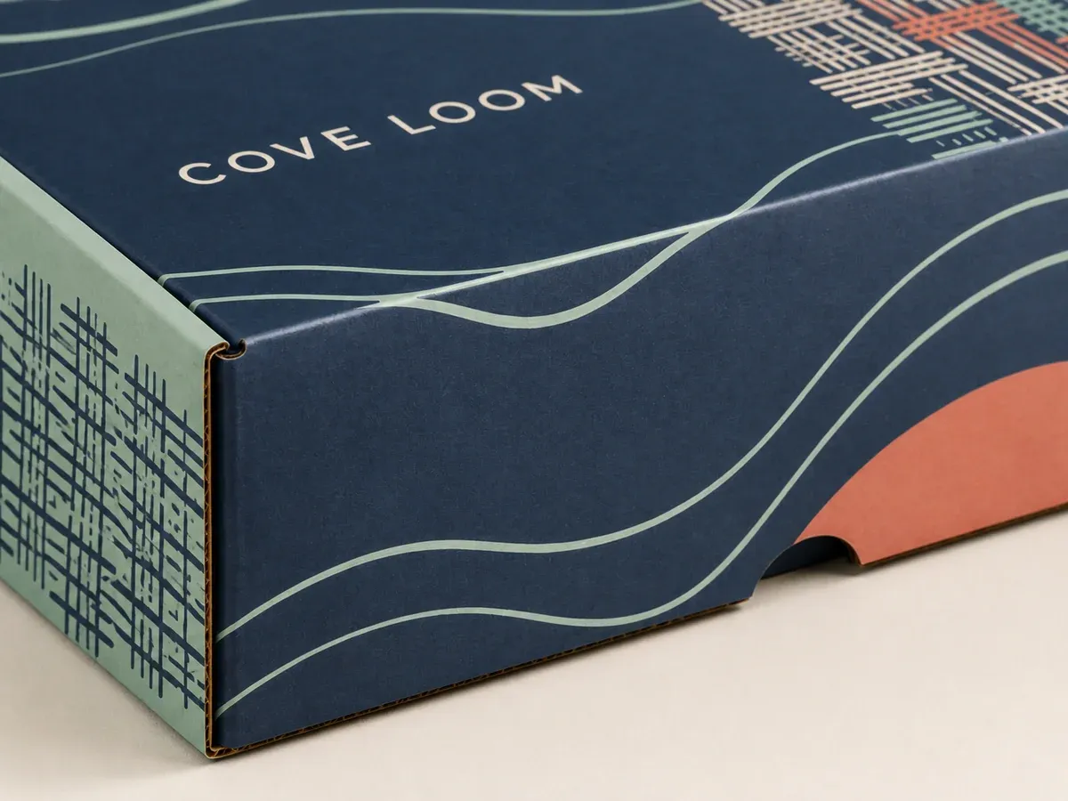 Illustrative open custom subscription mailer packed with neutral unbranded items