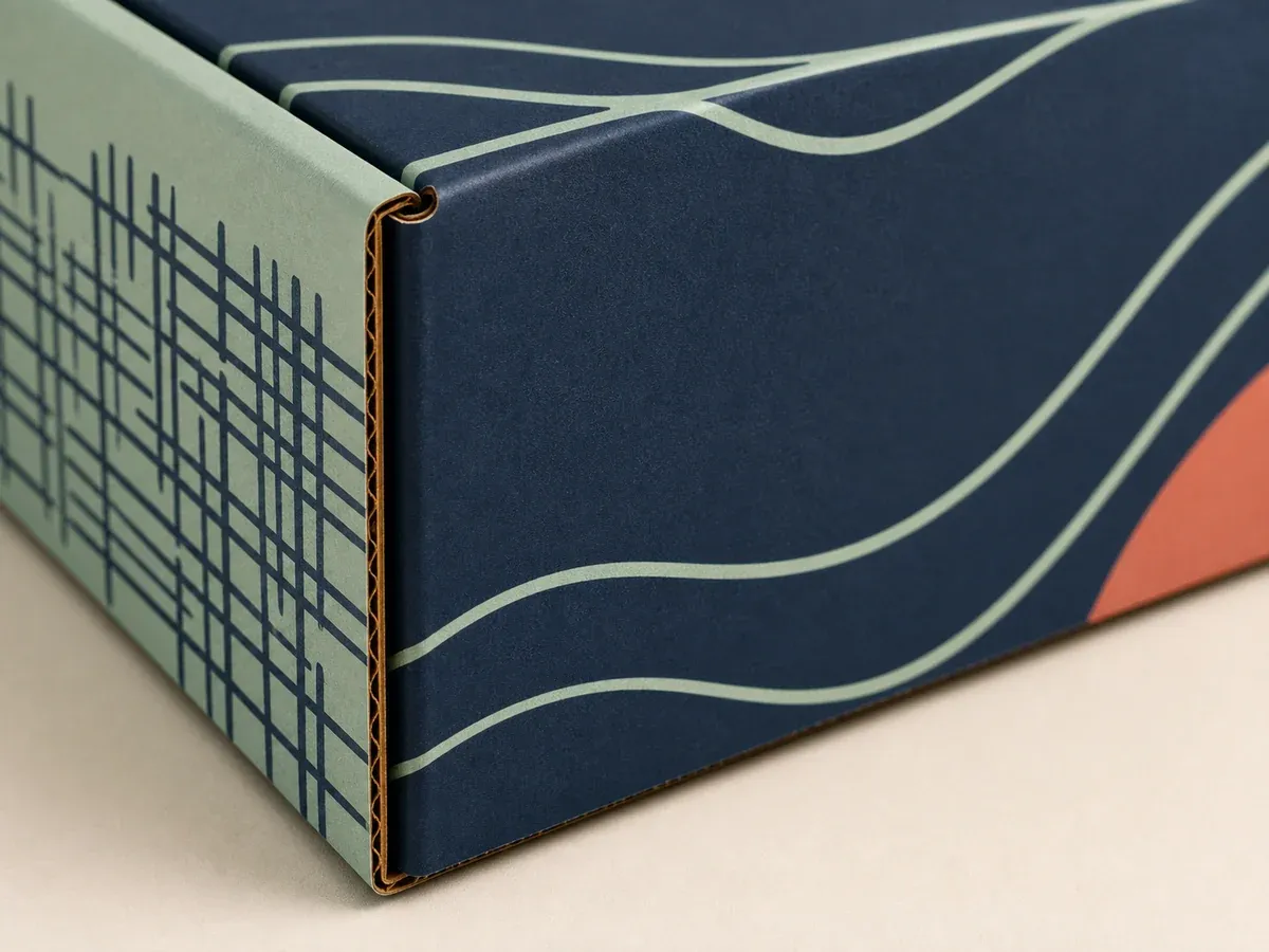 Illustrative close-up of corrugated flute and printed fold on a subscription mailer